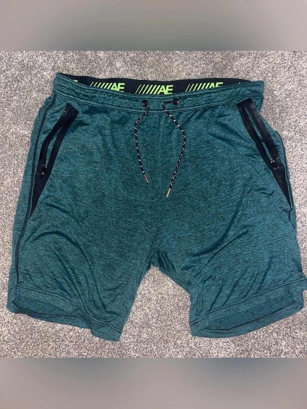 Men's L American Eagle Active Flex Teal Green Athletic Drawstring Shorts